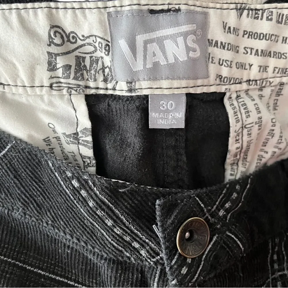 Vans black plaid corduroy shorts size 30.